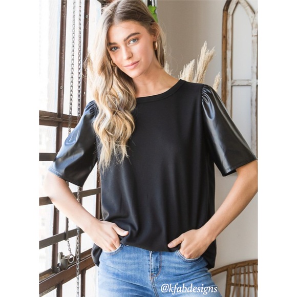 ❤️LAST 1! Faux Leather Puff Sleeve Super Soft Top! - Picture 3 of 9
